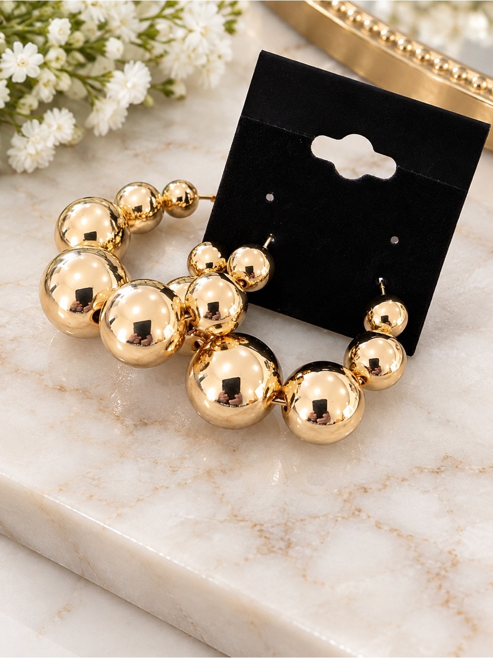 Gold Ball Hoop Earrings - Women Jewelry